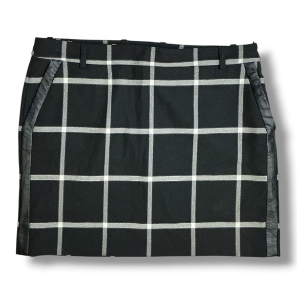 Mng Suit Dresses & Skirts - MNG Windowpane Plaid Skirt Faux Leather Trim Pockets Black White Gray Size 10
